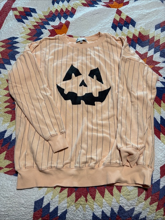 Wildfox Tops - Wildfox Peach Pinstripe Pumpkin Face Crewneck Sweatshirt